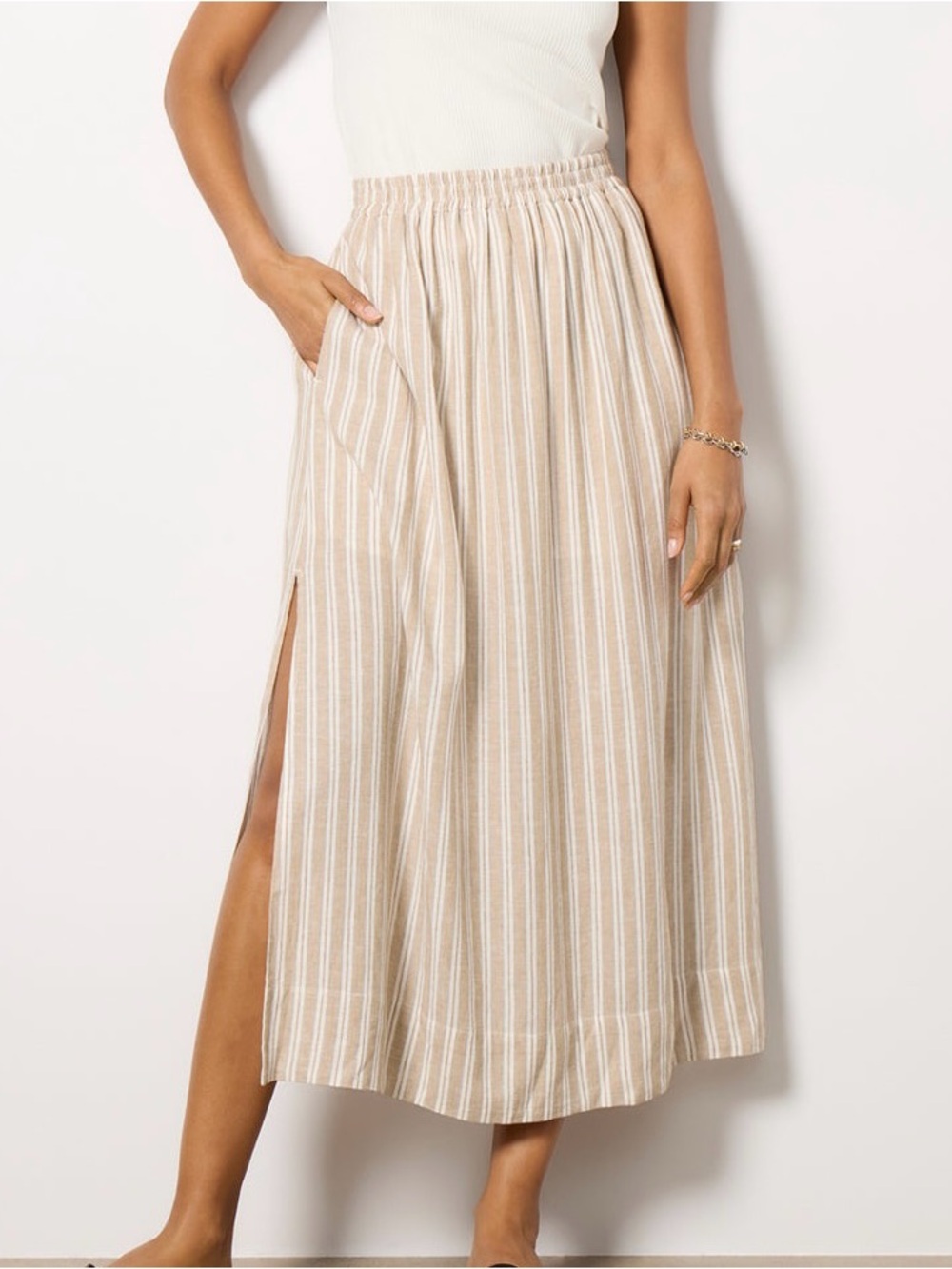 Z Supply + Evereve Kassidy Midi Skirt Pebblemoon Stripe Linen Sz Medium